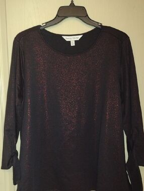 Rebecca Malone Dark Wine Metallic Long-Sleeve Tee